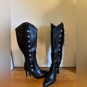 Studded and Fringe Pleather Cowgirl Heeled Boots 
New without tags